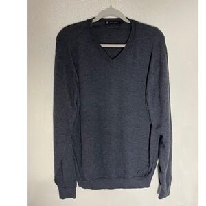 Bruno Ferraro Mens XL V-Neck Sweater Extra Fine Merino Wool Charcoal Gray